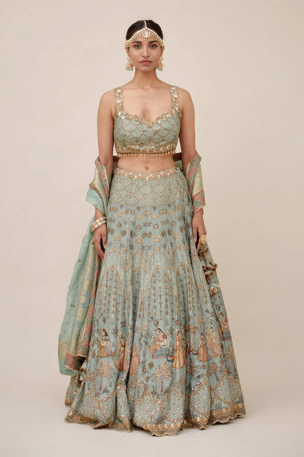 Sage Green Crepe Lehenga